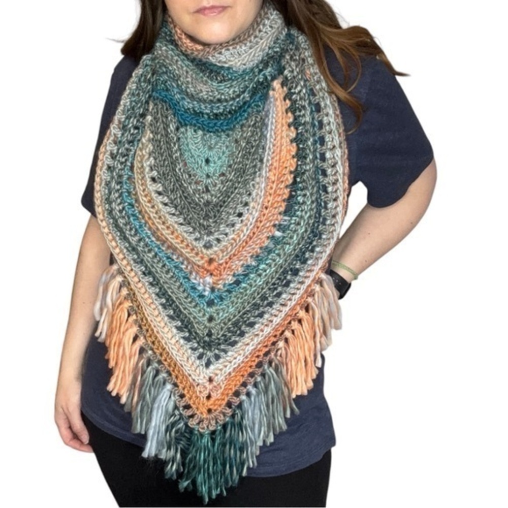 Handcrafted Crochet Cowl Neck Scarf With Fringe New Handmade by Seller Knit